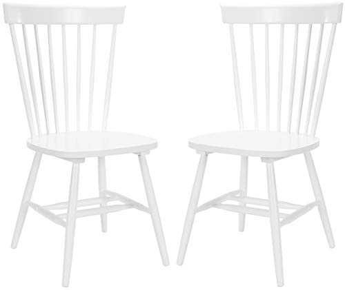 SAFAVIEH Furniture - Parker Spindle Dining Chair Set of 2 - White - Solid Wood - Classic Windsor Design - Ideal for Dining Room, Kitchen, 17.3 Seat Height (AMH8500A-SET2)