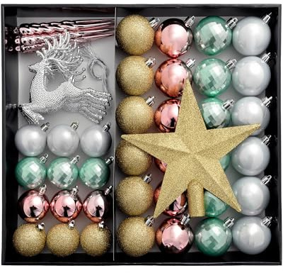 WeRChristmas Bruchsichere Luxus Weihnachtsbaum Kugeln, Plastik, Gold/Silver/Pink/Blue, 50 Piece