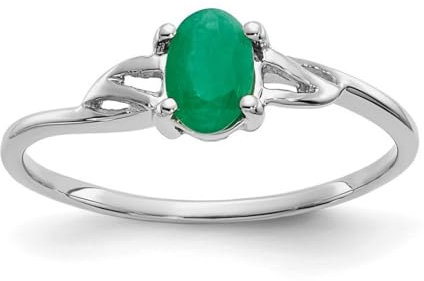 14ct Smaragd Geburtsstein Ring Weißgold - Größe L 1/2 - JewelryWeb