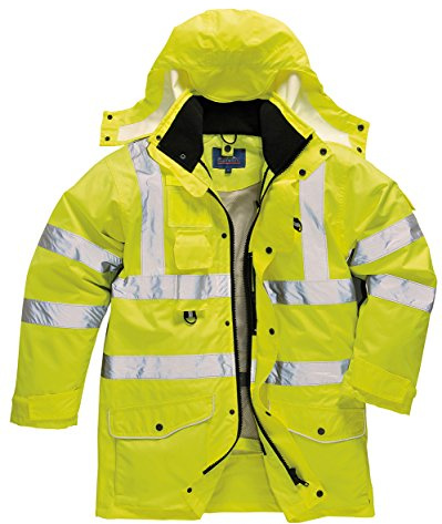 Portwest S427 Hoch Atmungsaktive 7-in-1 Warnschutzjacke Gefütterte Taschen | Gelb, S, EN ISO 20471 Klasse 3, EN 342, 300D Oxford Verkehr, Abnehmbare Ärmel, Verstellbare Kapuze, Druckknopf, Stehkragen