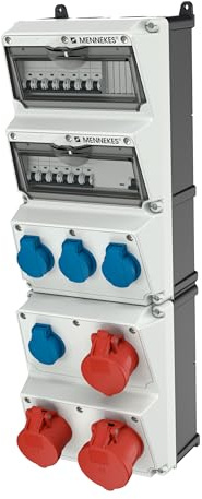 MENNEKES AMAXX Steckdosenkombination mit FI Typ A, CEE 32 A und 2x CEE 16 A 5-polig 400 V, 4x SCHUKO, FI 63 A 4-polig 30 mA, LS 32 A, IP44, vorverdrahtet