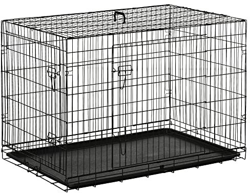 PawHut Jaula para Perros Plegable Transportín para Perros con 2 Puertas Bandeja Extraíble y Asa de Transporte 106x68x76 cm Negro