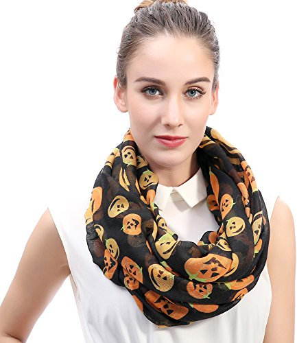 Lina & Lily Damen Loop Schal mit Halloween-Kürbis-Print (Schwarz)