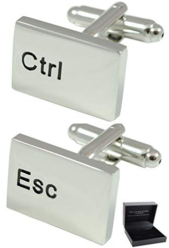 Manschettenknöpfe Herren Silber Farbe - Mit Box - Ctrl Esc Computer-Tastatur - IT - Rechteck - Tasten - Modern - Langlebiges Messing - Ein Paar