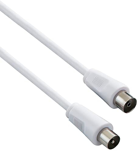 Cable coaxial de antena de TV PremiumCord de 10 m, 75 ohmios, conector IEC de enchufe a enchufe, blindado, para DVB-C, DVB-T/T2, 4K UHD 2160p, FULL HD 1080p 3D, color blanco