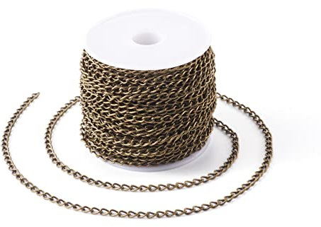 PandaHall 10 Meters Iron Curb Chains 3x5mm Antique Bronze Unwelded Twisted Chains for DIY Craft Bracelet Necklace Jewelry Making