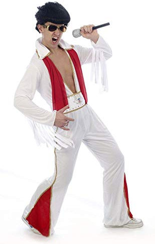 HENBRANDT Rockstar Adult Fancy Dress Costume - Classic White & Red Jumpsuit Authentic 70s Music Icon Outfit Retro Performance Party Accessory Rockstar Costume