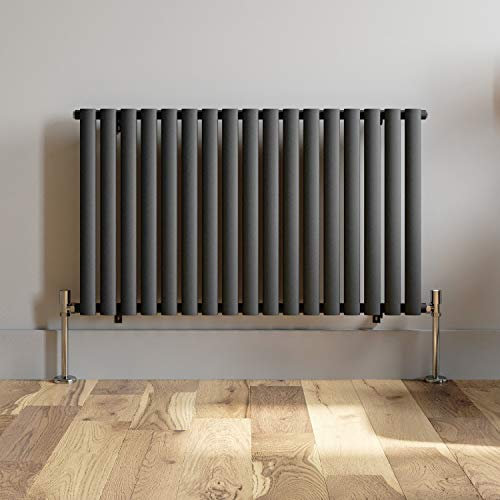 iBathUK Strata Horizontal Radiator, Single Oval Panel Radiators, 600x1020mm Slim Radiator for Bathroom,Kitchen,Living Room - Anthracite