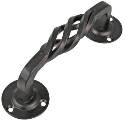 Amig - Maniglione per porte di passaggio o d'ingresso Modello 104R | 240 mm | Maniglia con placca in acciaio e tirante in Zamak | Finitura nera | Include rosetta | Stile rustico forgiato a mano