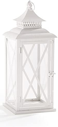 VERDELOOK Axel-Monastir, Lanterna in Metallo e Vetro con Porta Candela, 26x26 h69 cm, Bianco, per Decorazioni e arredo