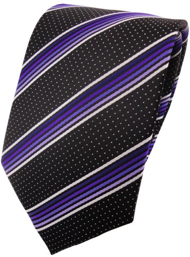 TigerTie Designer Krawatte in lila flieder silberweiss schwarz gestreift
