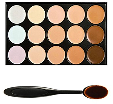 Boolavard Professional 15 Farbe Concealer Tarnung Contour Eye Gesichtscreme Make-up Palette mit Kosmetik Oval Make-up Pinsel (15 Farben)