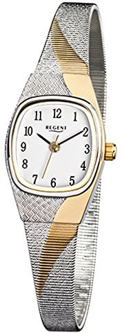 Regent Damen-Armbanduhr Elegant Analog Edelstahl-Armband silber gold Quarz-Uhr Ziffernblatt weiß URF625