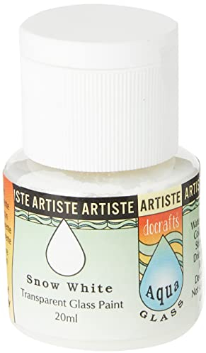 Artiste Glass Paint 20ml Aquaglass Snow White, Water Based Paints, For Painting On Glass, Perspex, Acetate, Gentle Translucent Finish, Wipe Clean When Wet, Water Proof Once Dry, Glass Crafting
