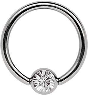 Titan Lippenbändchen Piercing Ring in 1,2 mm mit flachem Stein (Klemmplatte)