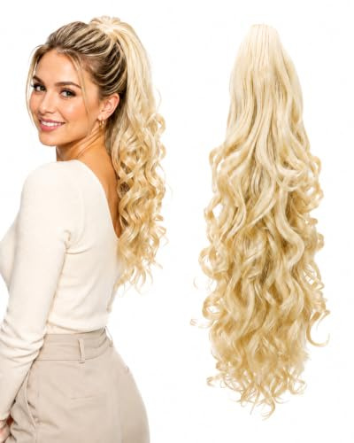 CAISHA 20 Hairpiece Ponytail Clip On Extension With Butterfly Claw Voluminous Wavy Blond H2