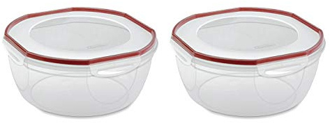 Sterilite 03958602 Ultra Seal 8.1 Quart Bowl, Clear Lid & Base w/Red Rocket Gasket, 2-Pack