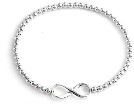 Silverly Infinity 925 Sterling Silver Bracelet for Women - Ball Beaded Bracelets - Adjustable Stretch Bracelet to Fit Most Wrist Sizes - Friendship Gifts for Women - Solid Silver Bracelet for Teens