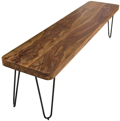 Wohnling Esszimmer BAGLI Sitzbank Massiv-Holz Sheesham 180 x 45 x 40 cm Holz-Bank Natur-Produkt Küchenbank im Landhaus-Stil