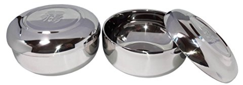 Lot de 2 bols à riz traditionnels coréens à double paroi en acier inoxydable avec couvercle