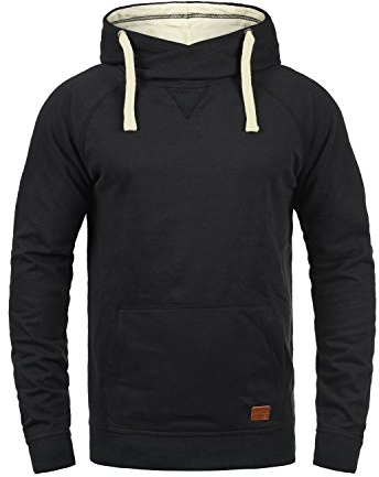 Blend BHSales Herren Kapuzenpullover Hoodie Pullover mit Kapuze Kordelzug Kängurutasche Rippbündchen Label-Details Baumwollmischung Regular fit, Größe:XL, Farbe:Black (70155)