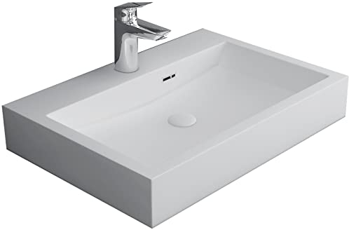 Alpenberger Eckiges Design Aufsatz Waschbecken | Modernes Badwaschbecken aus Mineralguss | Toilettenwaschbecken 60x42 cm | Eckiger Waschtisch für Badezimmer & Gäste WC | Lavabo Weiß