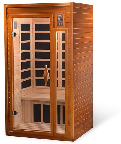 DYNAMIC SAUNAS Barcelona 1- to 2-Person Low EMF FAR Infrared Sauna with Red Light Therapy & Bluetooth Speakers | Personal Indoor Dry Heat Sauna for Home & Gym – Made from Canadian Hemlock