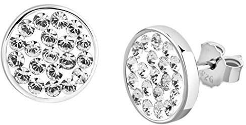 Nenalina Ohrstecker 925 Silber Damen Ohrringe rund 9 mm mit Glas Kristalle weiß für Frauen und Mädchen