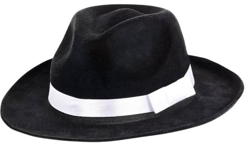 Black Felt Gangster Hat with White Band - Pack of 1 ( Adult Size) - Perfect for Costume Parties, Events & More