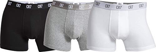 CR7 Cristiano Ronaldo - BASIC - Boxers pour hommes - Lot de 3 - Blanc/Gris/Noir - Taille M (CR7-JBS-8100-49-633-M)