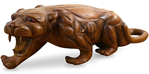 livasia Holz Skulptur Jaguar hockend Holzfigur Tierfigur Handarbeit Massivholz Deko Accessoire Kunst 81 x 28 x 30 cm (LxBxH)