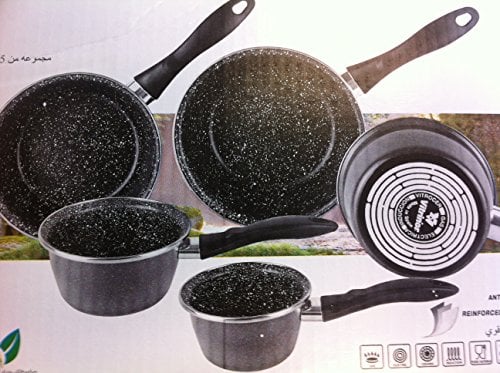 VITRINOR - Lot de 5 casseroles émail NOIR induction interieur facon pierre - garantie 1 an