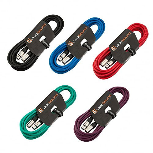 VisioSound 5 x 6m Male to Female XLR Mic Leads/Balanced Microphone Cables / 8 Colours/Multi-Packs Multi-Coloured