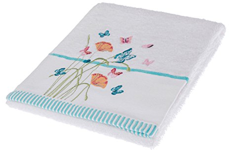Homescapes 100% Ägyptische Baumwolle Flauschiges Premium Frottee Handtuch weiß Stick Motiv Schmetterlinge