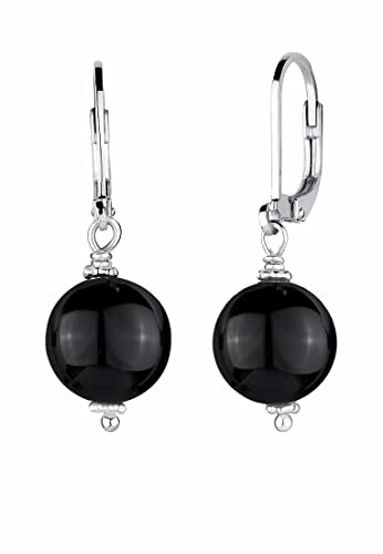 Elli Ohrringe Damen mit Kugel Onyx Edelstein Schwarz in 925 Sterling Silber