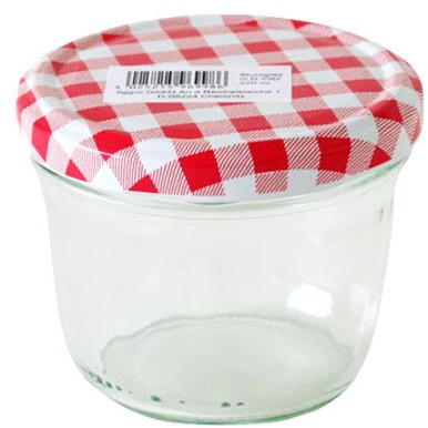 Wurstglas 230 ml mit Deckel 82 mm Karo rot/weiß