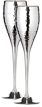 EDZARD Set di 2 calici da spumante Dodo, placcati in argento, martellato, altezza 23 cm, capacità 200 ml