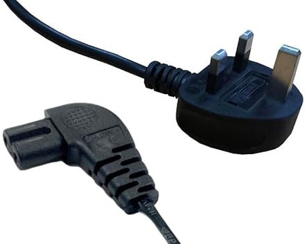 Black 5m Fig 8 Mains Power Cable/Lead by electrosmart® ~ 3 Pin Moulded UK Plug to Right Angled IEC C7 Figure 8