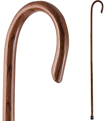Brazos Handcrafted Wood Walking Stick, Oak, Crook Style Handle, for Men & Women, Made in the USA, Red, 58