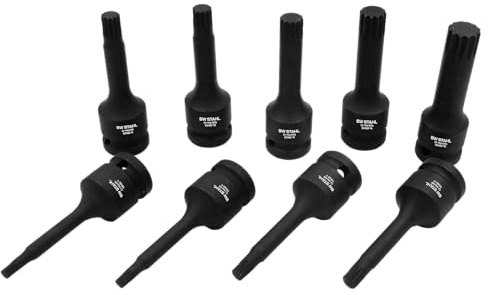 SW-Stahl S5482 Impact-Schraubendreher-Satz, 1/2 Zoll Vielzahn, 9-tlg. | Schlagschrauberfestes Set aus Chrom-Molybdänstahl, M4-M16 Innenvielzahn-Profil für Werkstatt, 78 mm Länge