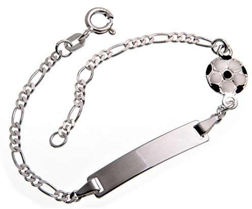 Silberketten Store Baby und Kinder Gravurarmband mit Fussball inklusive Gravur (beidseitig) - massiv 925 Silber, Länge wählbar 10,5-15,5cm