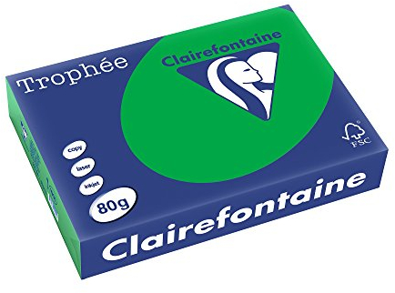 Clairefontaine 1991C - Ries Druckerpapier / Kopierpapier Trophee, intensive Farben, DIN A4, 80g, 500 Blatt, Billardgrün, 1 Ries