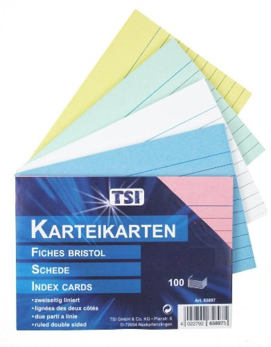 1000 (10x 100) Karteikarten DIN A6 / liniert / farbig