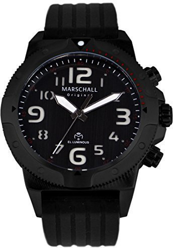 Marschall Original Herren Armbanduhr I Ilumino Negro I Taucher-Funkuhr mit schwarzem Silikonarmband I Lumineszierende Zeiger und Beleuchtung I Modern und leistungsstark