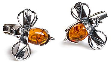 Bumble Bee Herren-Manschettenknöpfe in Silber und Cognac Bernstein