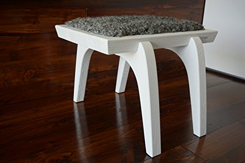 MILABERT Minimalistisch Weiß Eichenholz Hocker/Stuhl mit echtem geschweiften Silber Schwedischen Gotland Schaffell - Designermöbel (S051601)