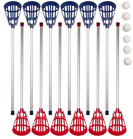 Champion Sports Soft Lacrosse Set: Training Equipment for Boys, Girls, Kids, Youth and Amateur Athletes - 12 Aluminum Sticks and 6 Vinyl Balls for Indoor Outdoor Use
