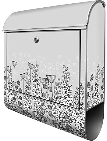 banjado® Design Briefkasten mit Wegesrand 38,5x46,5x13cm & 2 Schlüssel - Briefkasten Stahl Silber mit Zeitungsfach pulverbeschichtet - Postkasten A4 Einwurf inkl. Montagematerial