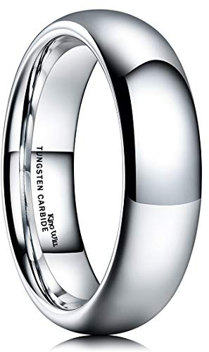 King Will Basic Men's 6mm High Polished Comfort Fit Domed Tungsten Carbide Ring Wedding Band W 1/2 (11.5)