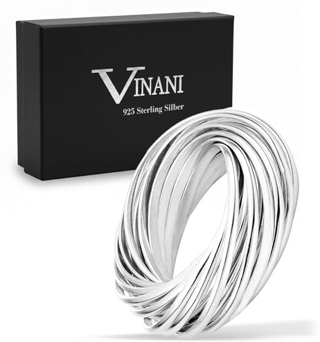 Vinani Damen Design Ring 925 Sterling Silber – Multi 3er Massiver Wickelring mit Glänzender Beweglicher Oberfläche, Modernes Elegantes Schmuckstück für Damen, Handgefertigt